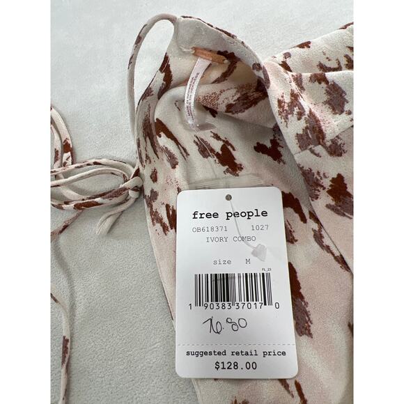 NWT Free People Printed Mini Short Dress Ivory Combo Medium Open Back Coastal - Picture 8 of 10